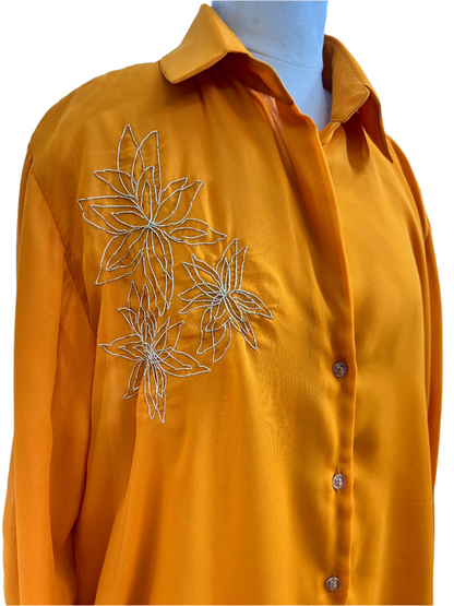 Tan orange Georgette shirt with Dabka Flower